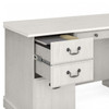 Bush Saratoga Collection Executive Desk with File Cabinet and Bookcase Set Linen White Oak - SAR001LW