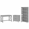 Bush Key West 48W Writing Desk with Lateral File Cabinet and 5 Shelf Bookcase Cape Cod Gray - KWS004CG