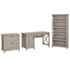 Bush Key West 54W Computer Desk with Lateral File Cabinet and Bookcase 5-Shelf Linen White Oak - KWS009LW