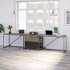 Bush Furniture Refinery 2 Person Industrial Desk Set with Lateral File Cabinet in Rustic Gray - RFY019RG