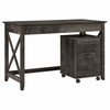 Bush Furniture Key West 48W Writing Desk with 2 Drawer Mobile File Cabinet in Dark Gray Hickory - KWS001GH