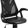 Flash Furniture Mid-Back Designer Black Mesh Swivel Task Office Chair with LeatherSoft Seat and Open Arms - GO-WY-82-LEA-GG