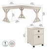 Bush Furniture Homestead 60W L Desk with Mobile Ped Linen White - HOT002LW