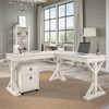 Bush Furniture Homestead 60W L Desk with Mobile Ped Linen White - HOT002LW