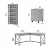 Bush Key West 60W L-Shaped Desk with Mobile File Cabinet and 5 Shelf Bookcase Washed Gray - KWS016WG