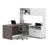 Bestar Pro-Linea 72W L-Shaped Desk with Drawers and Hutch in Bark Grey - 120882-47