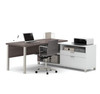 Bestar Pro-Linea 72W L-Shaped Desk with Metal Legs in Bark Grey - 120883-47