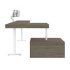 Bestar Pro-Vega 81W L-Shaped Standing Desk with Dual Monitor Arm and Credenza in Walnut Grey & White - 130851-000035