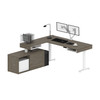 Bestar Pro-Vega 81W L-Shaped Standing Desk with Dual Monitor Arm and Credenza in Walnut Grey & White - 130851-000035