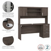 Bestar Ridgeley 65W Computer Desk with Hutch in Medium Gray Maple - 152850-000141