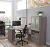Bestar i3 Plus 72W L-Shaped Desk with Frosted Glass Door Hutch in Bark Grey - 160851-47