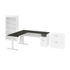 BESTAR Upstand 135W 72W L-Shaped Standing Desk with Bookcase and File Cabinet in Deep Grey & White - 175853-000032