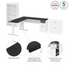 BESTAR Upstand 135W 72W L-Shaped Standing Desk with Bookcase and File Cabinet in Deep Grey & White - 175853-000032