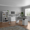 BESTAR Upstand 135W 72W L-Shaped Standing Desk with Bookcase and File Cabinet in Deep Grey & White - 175853-000032