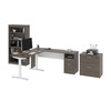 BESTAR Upstand 135W 72W L-Shaped Standing Desk with Bookcase and File Cabinet in Bark Grey & White - 175853-000047 