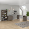 BESTAR Upstand 135W 72W L-Shaped Standing Desk with Bookcase and File Cabinet in Bark Grey & White - 175853-000047 
