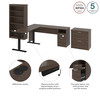 BESTAR Upstand 135W 72W L-Shaped Standing Desk with Bookcase and File Cabinet in Antigua - 175853-000052