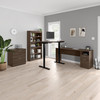 BESTAR Upstand 135W 72W L-Shaped Standing Desk with Bookcase and File Cabinet in Antigua - 175853-000052