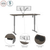 Bestar Upstand 72W x 30D Standing Desk with Dual Monitor Arm in Bark Grey - 175880-000047