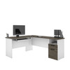 Bestar Norma 71W L-Shaped Desk in Walnut Grey & White - 181420-000035