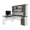 Bestar Norma 71W L-Shaped Desk with Hutch in Walnut Grey & White - 181850-000035
