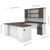 Bestar Norma 71W U or L-Shaped Executive Desk with Hutch in Walnut Grey & White - 181852-000035