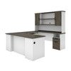 Bestar Norma 71W U or L-Shaped Executive Desk with Hutch in Walnut Grey & White - 181852-000035