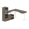 Bestar Viva 72W L-Shaped Standing Desk with Credenza and Shelving Unit in Walnut Grey & White - 19851-35