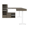 Bestar Viva 72W L-Shaped Standing Desk with Credenza and Shelving Unit in Walnut Grey & White - 19851-35