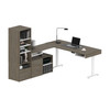 Bestar Viva 72W L-Shaped Standing Desk with Credenza and Shelving Unit in Walnut Grey & White - 19851-35