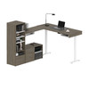 Bestar Viva 72W L-Shaped Standing Desk with Credenza and Shelving Unit in Walnut Grey & White - 19851-35