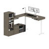 Bestar Viva 72W L-Shaped Standing Desk with Dual Monitor Arm and Storage in Walnut Grey & White - 19853-35