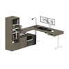 Bestar Viva 72W L-Shaped Standing Desk with Dual Monitor Arm and Storage in Walnut Grey & White - 19853-35
