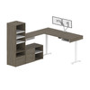 Bestar Viva 72W L-Shaped Standing Desk with Dual Monitor Arm and Storage in Walnut Grey & White - 19853-35