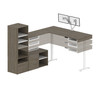 Bestar Viva 72W L-Shaped Standing Desk with Dual Monitor Arm and Storage in Walnut Grey & White - 19853-35