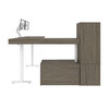 Bestar Viva 72W L-Shaped Standing Desk with Dual Monitor Arm and Storage in Walnut Grey & White - 19853-35