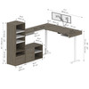 Bestar Viva 72W L-Shaped Standing Desk with Dual Monitor Arm and Storage in Walnut Grey & White - 19853-35