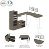 Bestar Viva Two 72W L-Shaped Standing Desks with Dual Monitor Arms and Storage in Walnut Grey & White - 19854-35