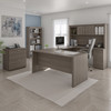 Bestar Logan 66W U-Shaped Desk with Hutch, Lateral File Cabinet, and Bookcase in Bark Grey - 46851-47