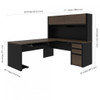 Bestar Connexion 72W L-Shaped Desk with Hutch and Pedestal in Antigua & Black - 93859-000052