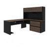 Bestar Connexion 72W L-Shaped Desk with Hutch and Lateral File Cabinet in Antigua & Black - 93867-000052