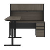 Bestar Prestige + 72W L-Shaped Standing Desk with Pedestal and Hutch in Bark Grey & Slate - 99886-000047