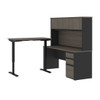 Bestar Prestige + 72W L-Shaped Standing Desk with Pedestal and Hutch in Bark Grey & Slate - 99886-000047