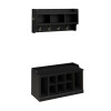 Kathy Ireland Bush Furniture Woodland 40W Shoe Storage Bench and Wall Mounted Coat Rack Black Suede Oak - WDL004BS