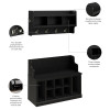 Kathy Ireland Bush Furniture Woodland 40W Shoe Storage Bench and Wall Mounted Coat Rack Black Suede Oak - WDL004BS