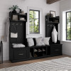 Kathy Ireland Bush Furniture Woodland Entryway Storage Set with Hall Trees and Shoe Bench Black Suede Oak - WDL012BS