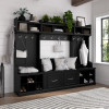 Kathy Ireland® Home by Bush Furniture Woodland Full Entryway Storage Set with Coat Rack and Shoe Bench with Doors in Black Suede Oak - WDL013BS