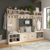 Kathy Ireland® Home by Bush Furniture Woodland Full Entryway Storage Set with Coat Rack and Shoe Bench with Doors in Warm Maple - WDL013WM