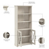 Bush Furniture Lennox Farmhouse 5 Shelf Bookcase with Glass Doors - LEB132LW-03