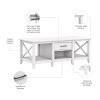 Bush Furniture Key West Coffee Table with Storage in Pure White Oak - KWT148WT-03